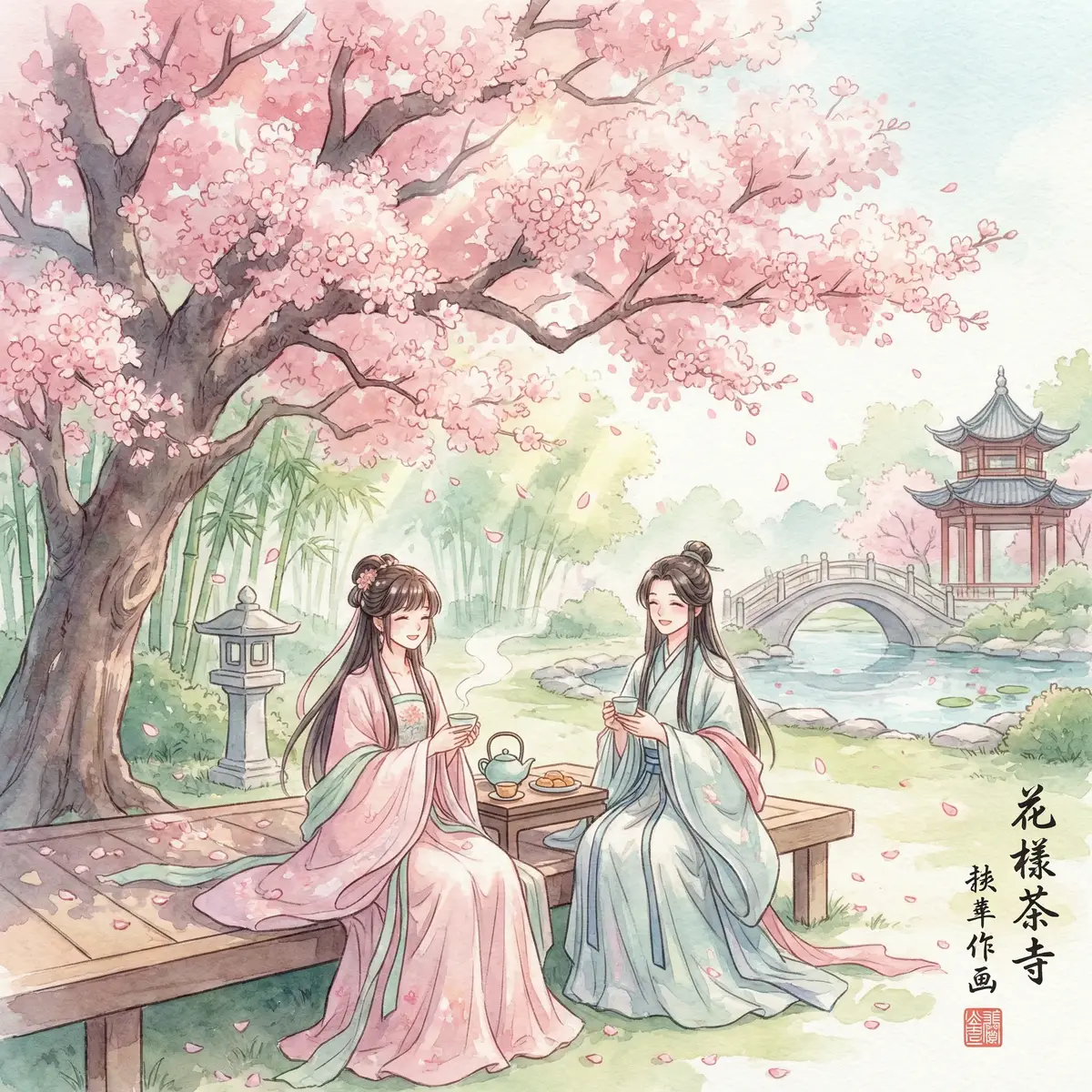 女性向 同人创作 - 花下品茗图